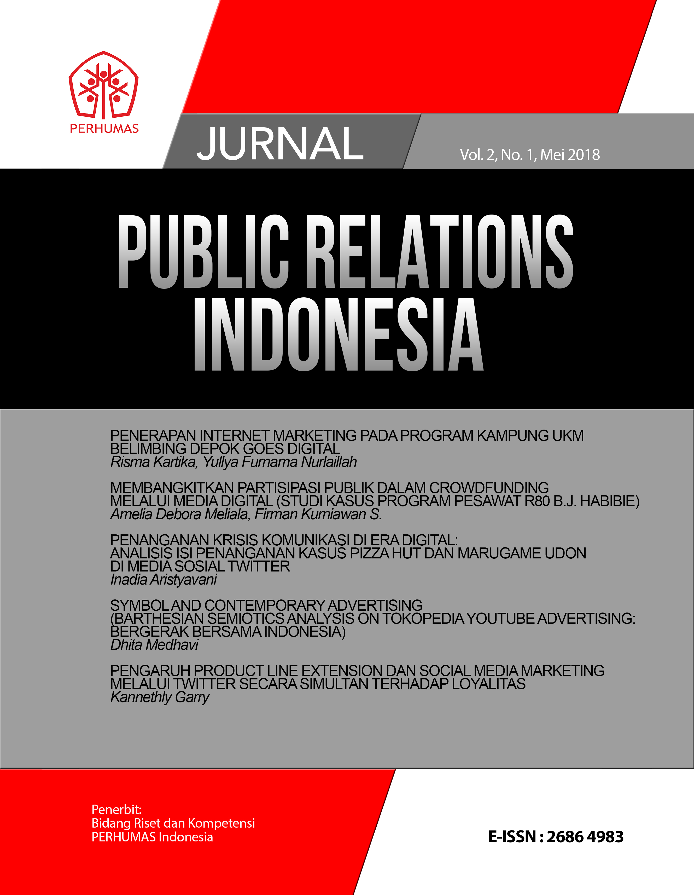 					View Vol. 2 No. 1 (2018): Jurnal Public Relations Indonesia
				